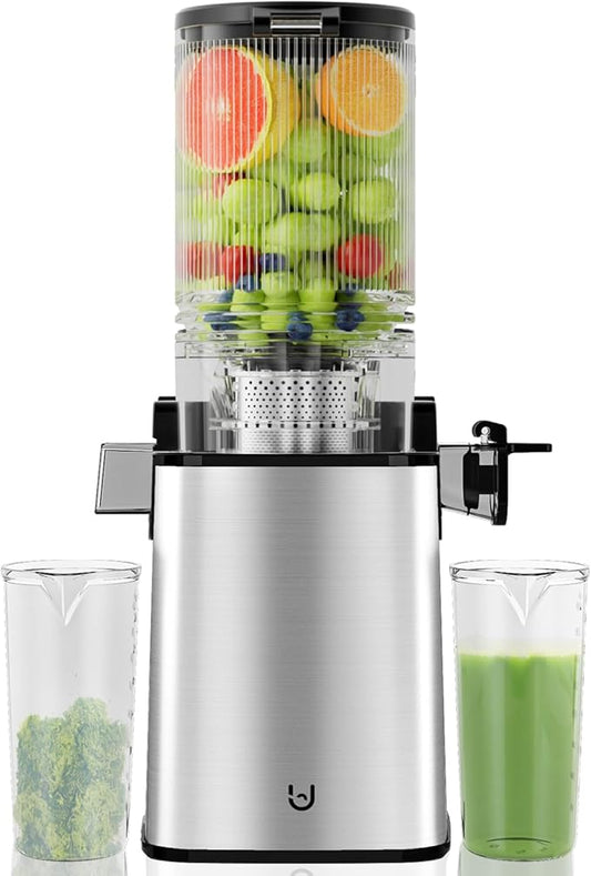 Masticating Juicer Machines, 350W Slow Cold Press Juicer with 5.3" Feeding Chute, High Juice Yield Juicer for Fruits and Vegetables, Easy to Clean