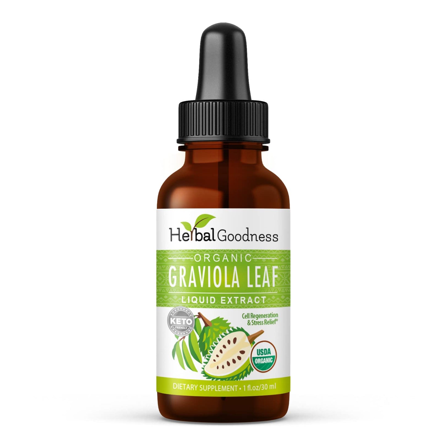 Herbal Goodness Graviola Soursop Leaf Extract Liquid | Organic Guanabana Leaves for Cell Support & Regeneration, Immune Boost, Soursop Bitters USDA Organic Kosher - 1oz